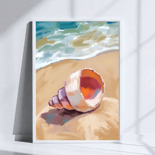Affiche Coquillage sur la rive de la mer Aquarelle Océan p