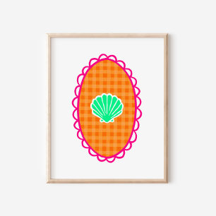 Affiche Coquillages Fantaisistes Orange Gingham & Vert de 