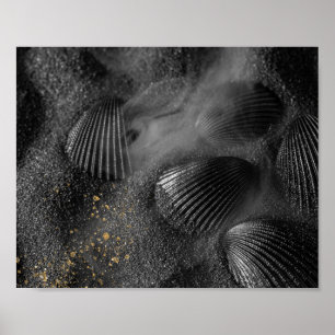 Affiche Coquillages noirs et sable Tropical Printable Art