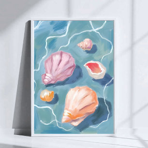 Affiche Coquillages Océaniques Pastel Aquarelle Côtière