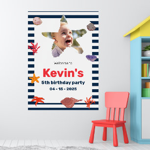Affiche Coquillages, Starfish & Coral sur les rayures naut