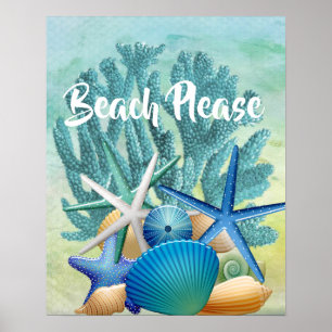 Affiche Coquillages, Starfish et Coral BEACH S'IL VOUS PLA