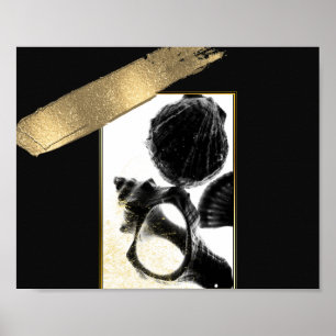 Affiche Coquillages tropicaux Noir et Or Art Imprimable