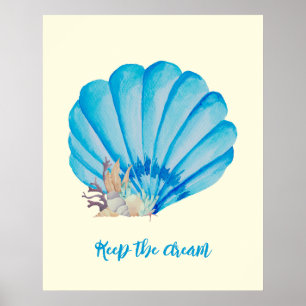 Affiche Coquille d'aquarelle bleu, Citation inspirante Pos