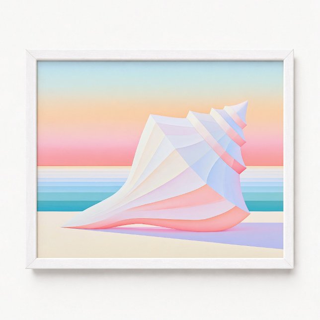 Affiche Coquille de conque à rayures ombrées pastel (Pastel Ombre Stripes Conch Shell Poster)