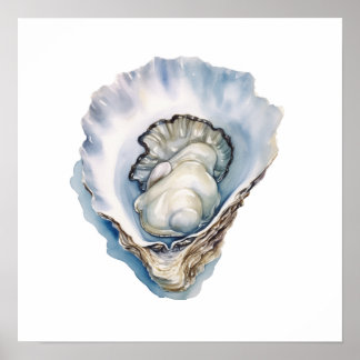 Affiche Coquille d'huître à l'aquarelle