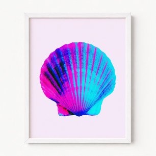 Affiche Coquille Saint-Jacques rose vif et bleu aqua