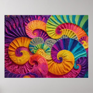 Affiche Coquilles chromatiques : Mosaïque spirale vibrante