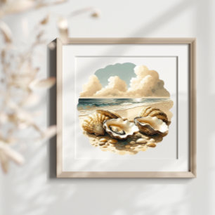 Affiche Coquilles d'huîtres sur une plage de sable
