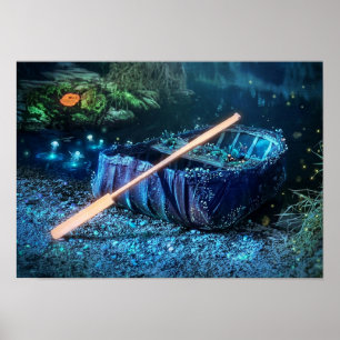 Affiche Coracle gallois enchanté - Art bioluminescent