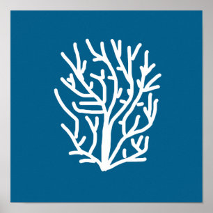 Affiche Corail blanc sur la vie aquatique bleue