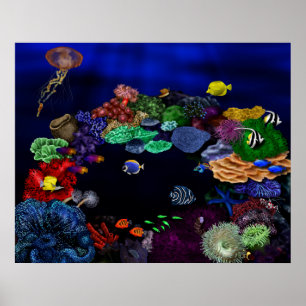 Affiche Corail Coloré et Art de Récif de Poissons
