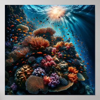 Affiche Corail coloré récif Océan sous l'eau scène