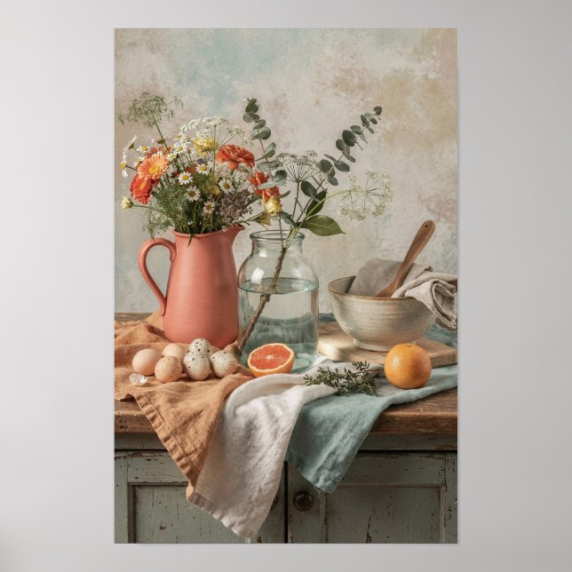 Affiche Corail Pitcher, Fleurs sauvages et Agrumes (Devant)