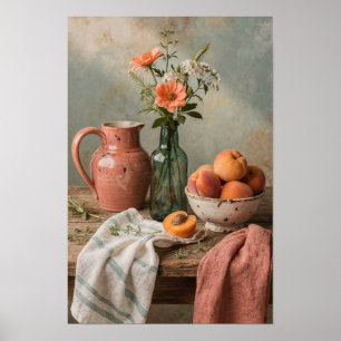 Affiche Coral Jug et abricots sur une table