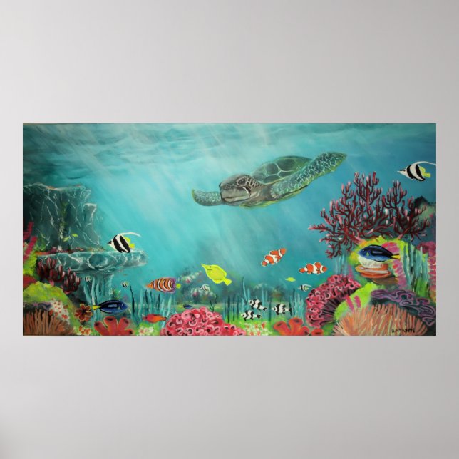 Affiche Coral Reef Sea Turtle Imprimer (Devant)