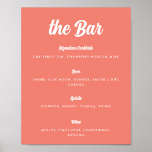 Affiche Coral rose moderne Script Mariage Bar Menu
