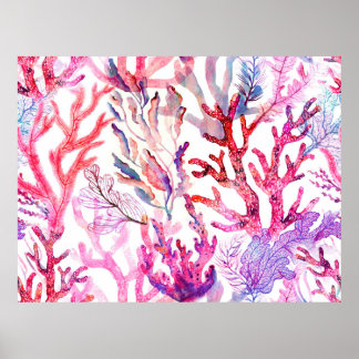 Affiche Coraux aquarelles. Motif sans couture avec sous