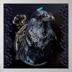 Affiche Corbeau à la vapeur. Dessin aquarelle