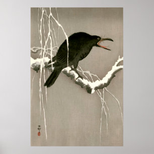 Affiche Corbeau croassant Shoson Ohara 1930