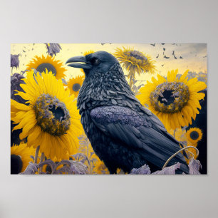 Affiche Corbeau dans le champ de tournesol