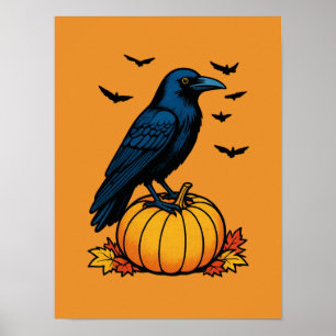 Affiche Corbeau de minuit et citrouille d'automne