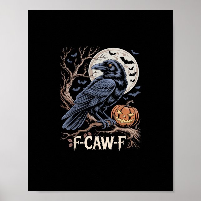 Affiche Corbeau drôle d'oiseau F-Caw-F rétro Corbeau crian (Devant)
