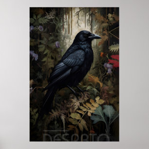 Affiche Corbeau en forêt imprimable, portrait d'un mur de
