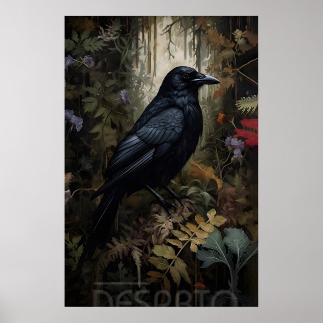 Affiche Corbeau en forêt imprimable, portrait d'un mur de  (Devant)