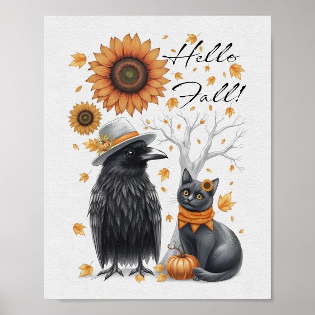 Affiche Corbeau et chat Automne Thanksgiving Crow (Devant)