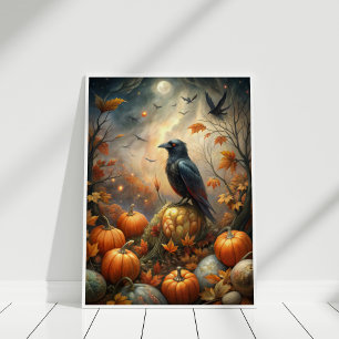 Affiche Corbeau et forêt Citrouille - Fée d'automne foncé