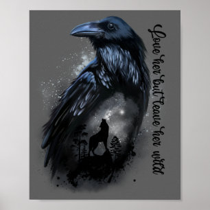 Affiche Corbeau et loup qui hurle à la lune