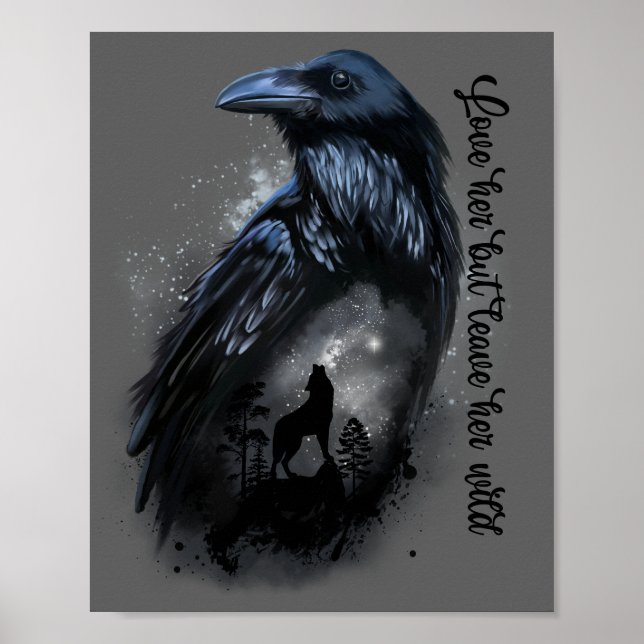 Affiche Corbeau et loup qui hurle à la lune (Devant)