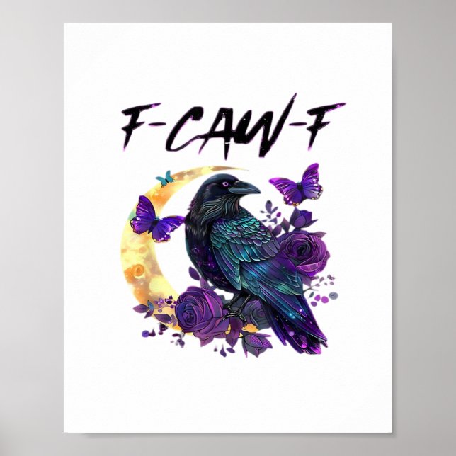Affiche Corbeau F Caw F Oiseau Drôle Lune Design Gothique (Devant)