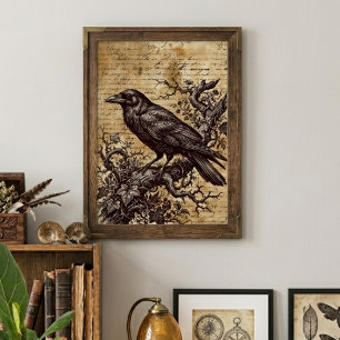 Affiche Corbeau gothique écriture vintage académie sombre