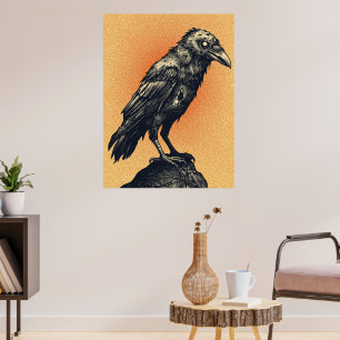 Affiche Corbeau gothique sur tons de pêche doux