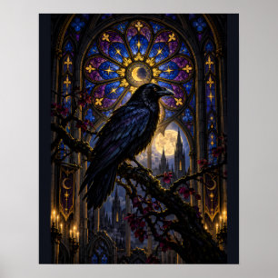 Affiche Corbeau mystérieux perché sur une branche avec une