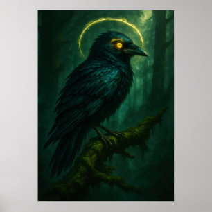 Affiche Corbeau mystique avec Imaginaire de Halo d'or