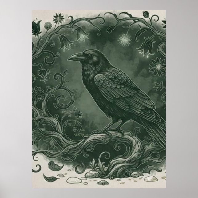 Affiche Corbeau mystique gothique et forêt enchantée  (Devant)