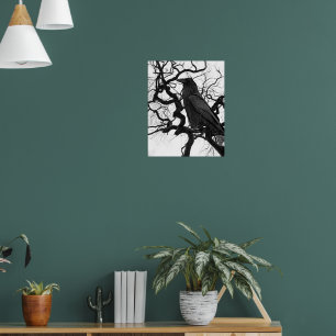 Affiche Corbeau noir dans un arbre Photo en noir et blanc