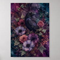 Corbeau noir gothique Art céleste floral lunatique