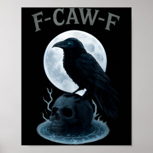 Affiche Corbeau noir gothique crâne lune Halloween