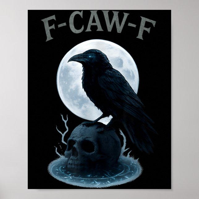 Affiche Corbeau noir gothique crâne lune Halloween (Devant)