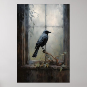 Affiche Corbeau noir près de la fenêtre Dark Academia, hui