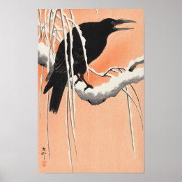 Affiche Corbeau sur branche de neige par Ohara Koson (1900