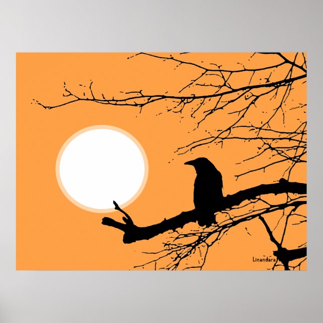 Affiche Corbeau sur le soleil de l'arbre (Devant)