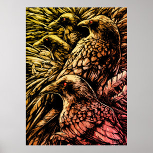 Affiche Corbeaux aux Yeux Rouges – Faune Mystérieuse Gothi