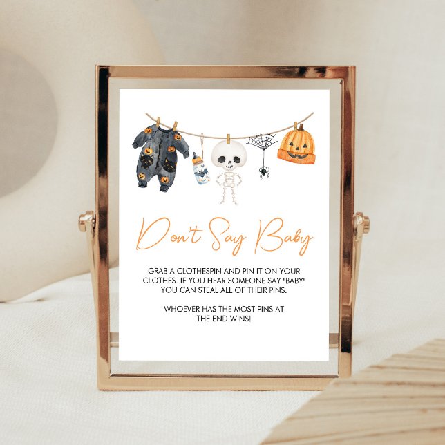Affiche Corde à linge de vêtements Little Boo Ne dites pas (Ghost Clothesline Baby Shower Don't Say Baby Sign)