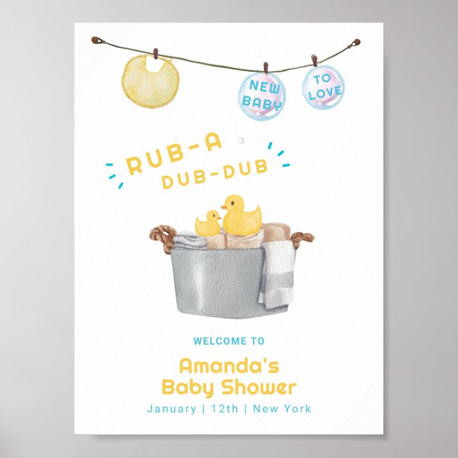 Affiche Corde à linge mignonne Canard en caoutchouc Bienve (Devant)