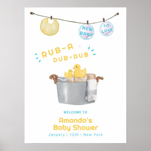Affiche Corde à linge mignonne Canard en caoutchouc Bienve